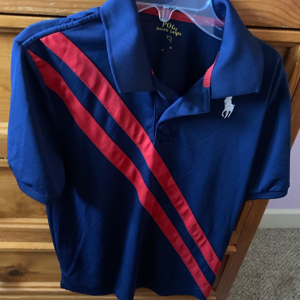 Blue Polo Collared Tee with Red Stripes